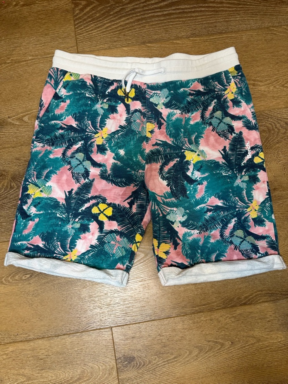 Bench Men's Tropical Print Athletic Shorts - Teal, Pink, Yellow, White